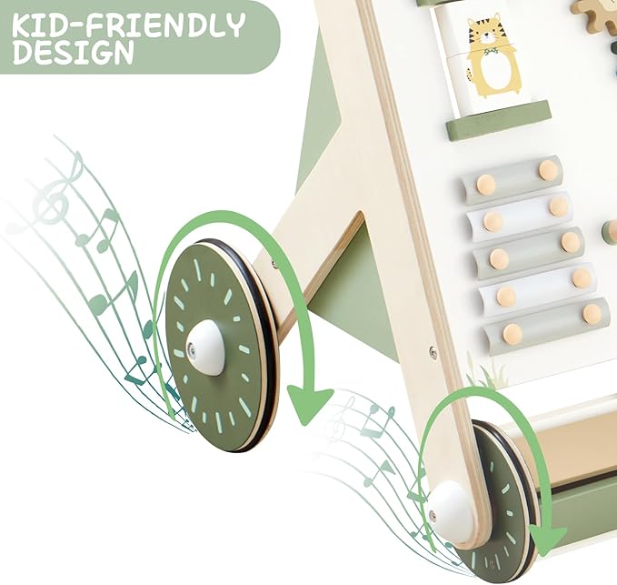 Beright Wooden Baby Walker with Roller Upgraded, Push and Pull Learning Activity Walker, Multi-Functional Kids’ Activity Toys, Develops Motor Skills & Stimulates Creativity, Green