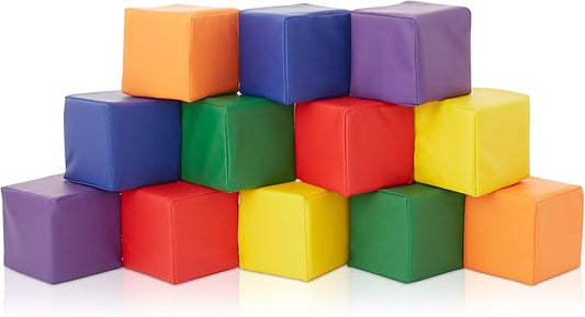Casafield Toddler Foam Building Blocks (12-Piece Set), 5.5" x 5.5" Soft Play Colorful Kids Stacking Cubes for Daycare, Nursery, Preschool