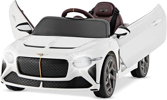 Costzon Ride on Car, 12V Licensed Bentley Bacalar Battery Powered Kids' Electric Vehicles w/Remote Control, Scissor Doors, Wireless Connection, Lights/Sound Effects, Kids Car Toys for Toddlers(White)