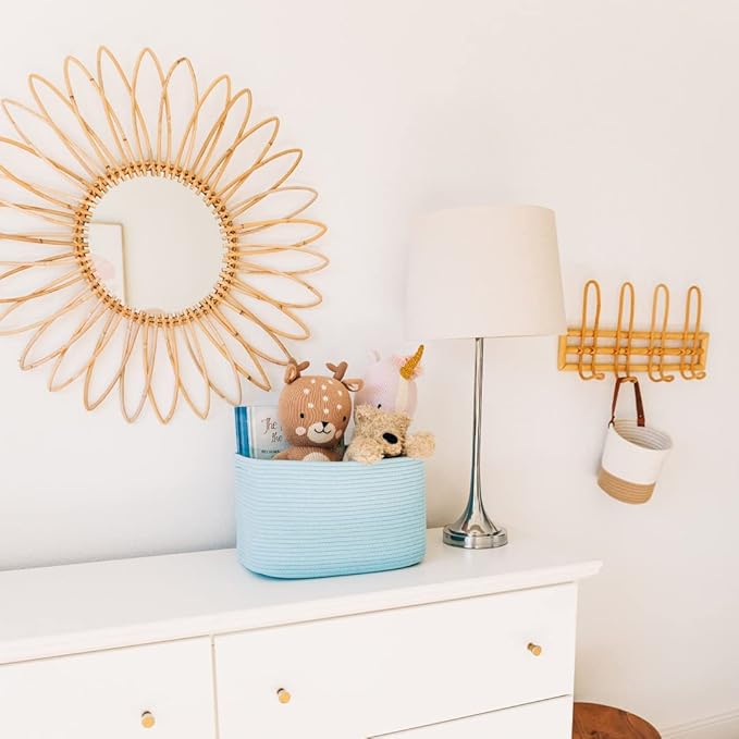 OrganiHaus Blue Basket for Shelves, Decorative Cloth for Organizing, Cotton Rope Storage Basket for Toys, Small Woven Baskets for Storage