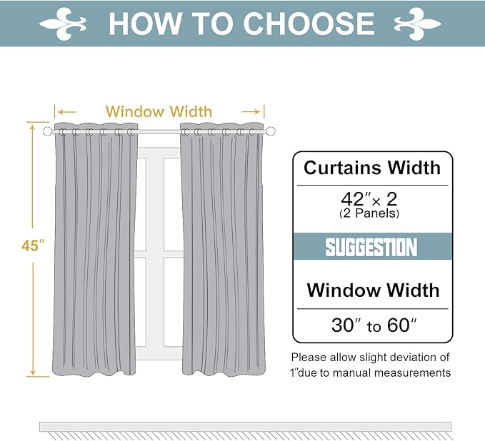 ChrisDowa 100% Blackout Curtains for Bedroom with Black Liner, 2 Thick Layers Total Blackout Thermal Insulated Grommet Small Window Curtains 2 Panels Set (Black, 42 x 45 Inch)