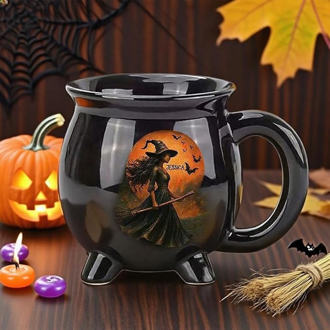 Custom Witch Cauldron Mug, Witch Themed Halloween Coffee Mug, Personalized Witches Brew Halloween Coffee Mug For Women, Besties, Family, Witches Cauldron (2 Pcs)
