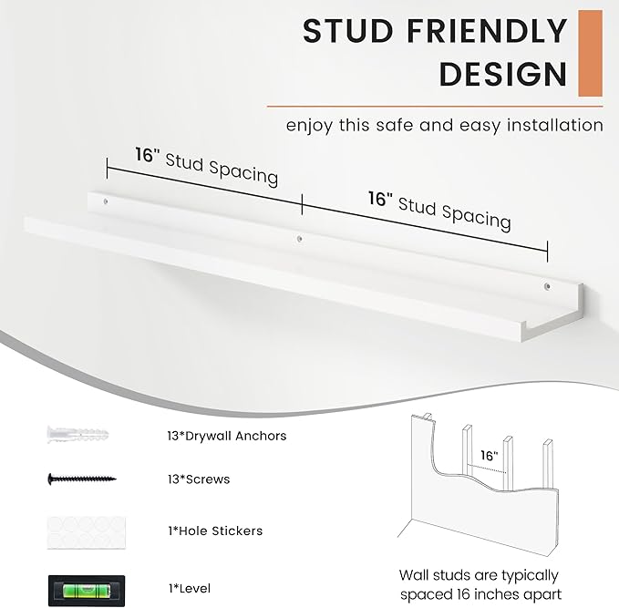 Floating Picture Ledge Shelves for Wall Set of 4, 36 Inch Wall Shelves with Lip Long Large Nursery Book Shelf for Toys Storage Kids Bookshelf Wall Mounted Living Room Bedroom Decor Frames