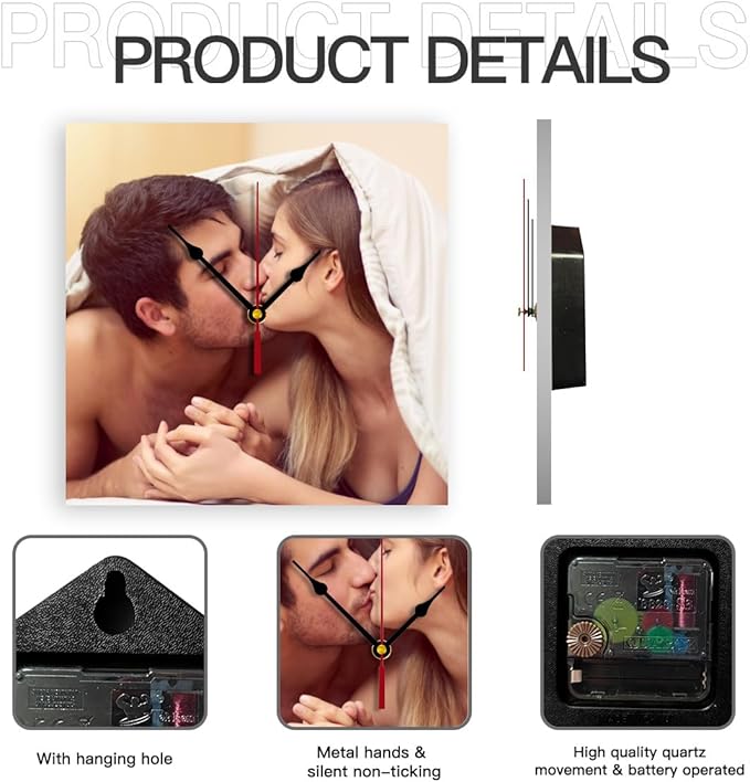 Generic Custom Clocks for Walls Personalized Clocks with Photo Text Logo That PVC Customized Round Silent Clock for Living Room Family Friends Gifts, 10inch-25cm