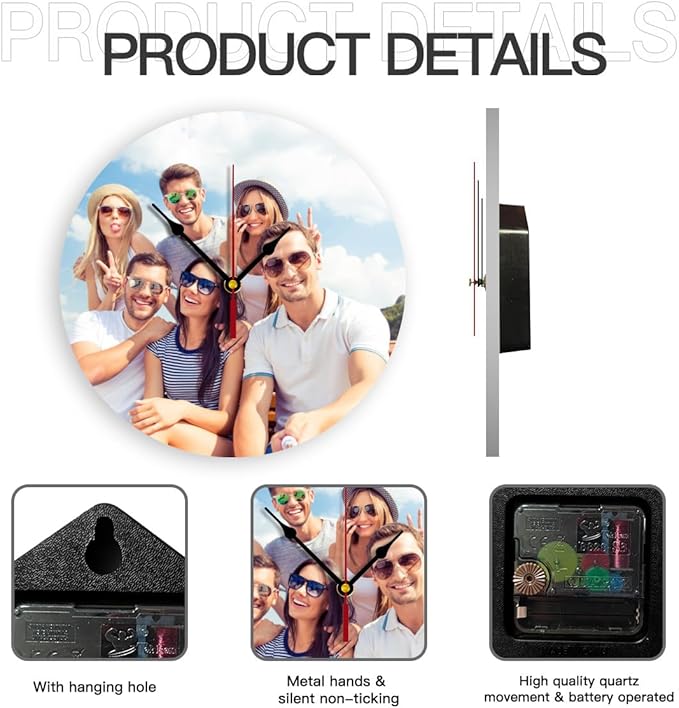 Generic Custom Clocks for Walls Personalized Clocks with Picture Customize Gifts for Kitchen Bathroom Home Wedding Friend Family Lover, 10inch-25cm