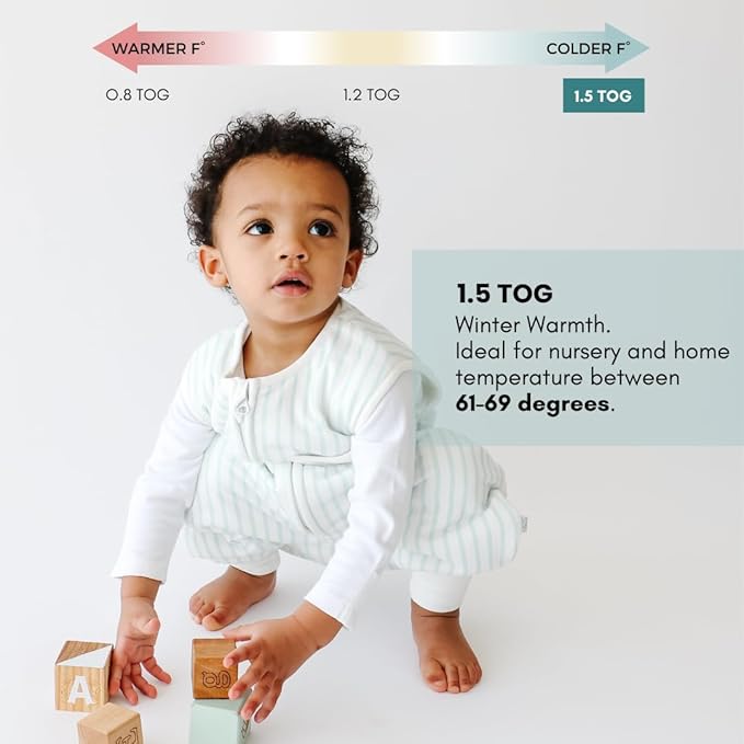 Tealbee Dreamsuit: Toddler Sleep Sack with Feet 3T 4T - 1.5 TOG Winter Baby Wearable Blanket for Walkers - Rayon made from Bamboo, Cotton Sleep Bag - Minty Stripes
