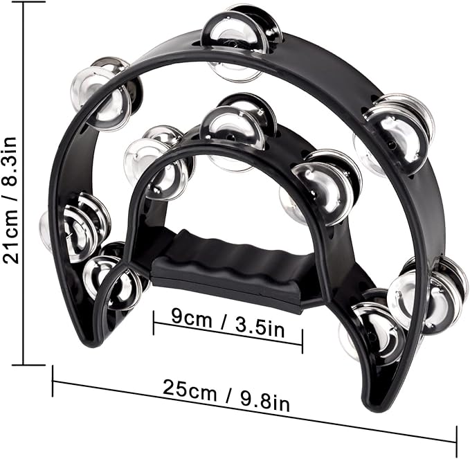 EastRock Double Row Tambourine,Metal Jingles Hand Held Percussion-Half Moon Tambourine for Adults, KTV, Party Black