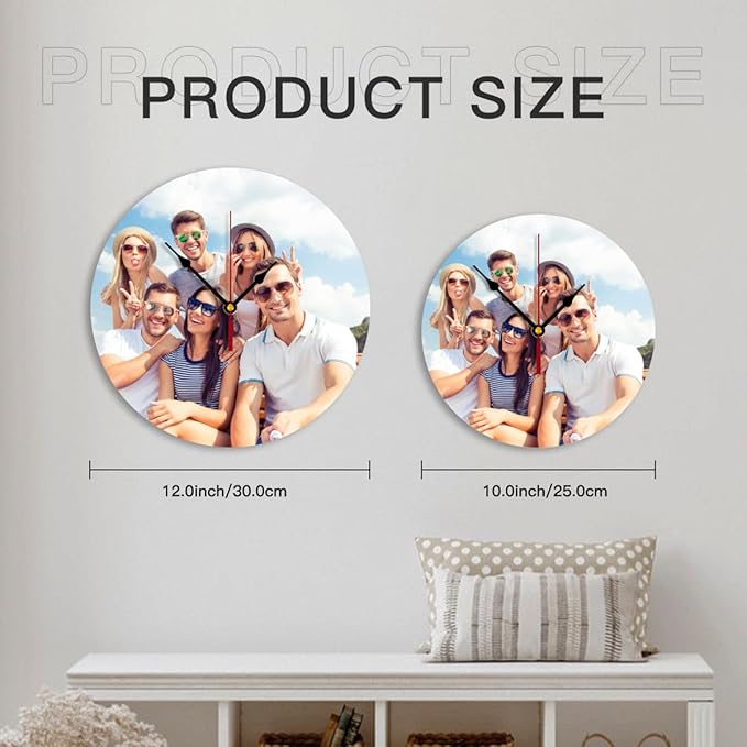 Generic Custom Clocks for Walls Personalized Clocks with Picture Customize Gifts for Kitchen Bathroom Home Wedding Friend Family Lover, 10inch-25cm
