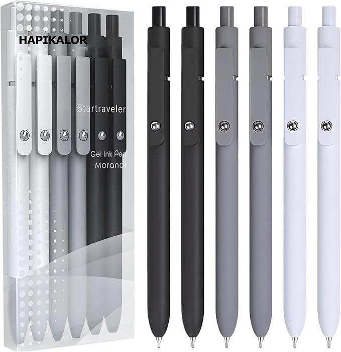 Easter Basket Stuffers for Men, College School Supplies, 0.5mm Black Ink Pens for Journaling, Cool Stuff Gifts for Dad Boyfriend, Birthday Gifts for Men, Valentines Stuff (6pcs Black Gray White)