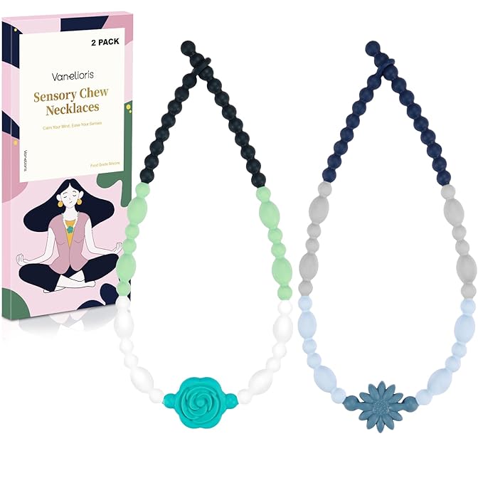 Chew Necklaces for Sensory Kids Adults, Flower Chewy Necklace Sensory Toys for Autism Nail Biting, Fidget Necklace Oral Chew Toys, ADHD Tools for Boys Girls
