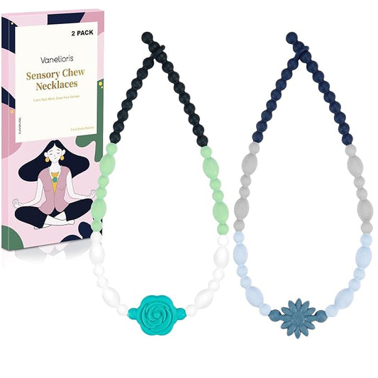 Chew Necklaces for Sensory Kids Adults, Flower Chewy Necklace Sensory Toys for Autism Nail Biting, Fidget Necklace Oral Chew Toys, ADHD Tools for Boys Girls