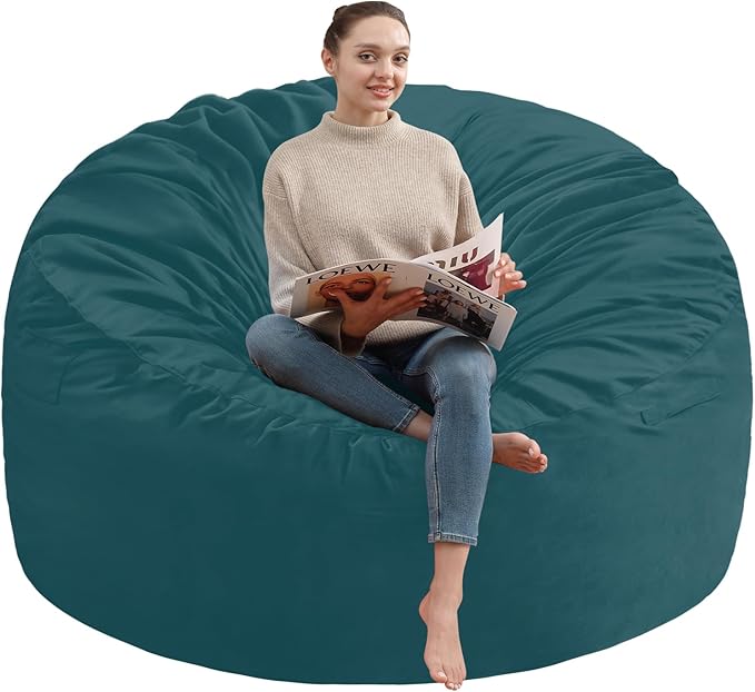 3FT Bean Bag Chair, Comfy Bean Bag Chairs with Memory Foam Filled, Fluffy Beanbag Sofa with Dutch Velvet Cover, Round BeanBag Chairs for Living Room, Playroom - Sea Blue
