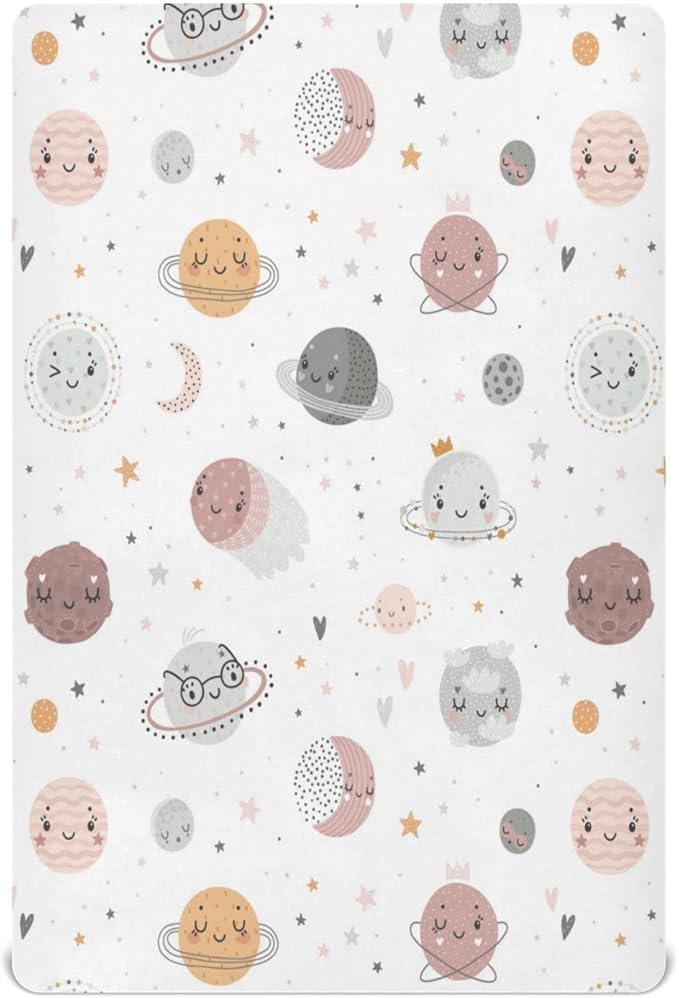 Galaxy Space Planets Crib Sheets for Boys and Girls, Fitted Baby Crib Sheets Soft and Breathable Mini Crib Sheets 52 X 28 Inches
