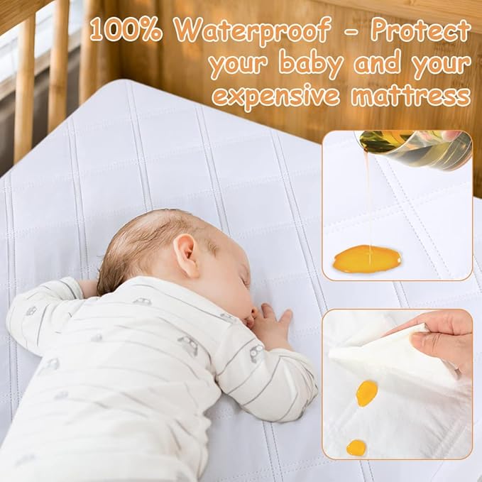 Yoofoss Waterproof Pack and Play Mattress Protector 2 Pack, Quilted Pack and Play Mattress Pad Cover Ultra Soft and Breathable, Playpen/Playard Mattress Sheet for Standard Pack n Play Size 39''x27''