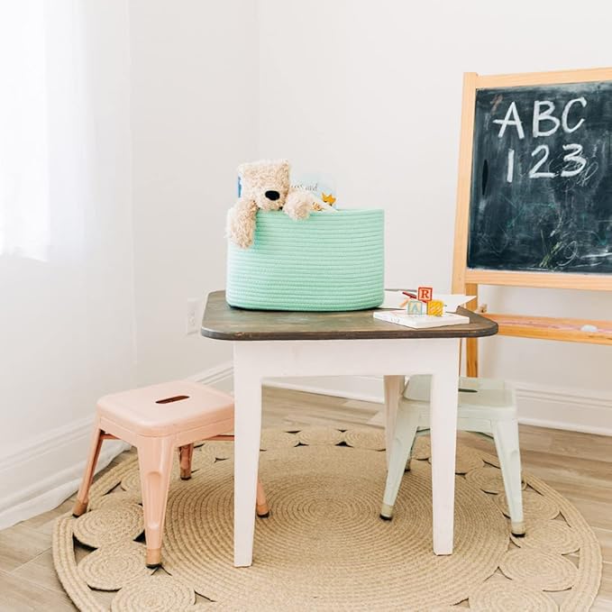 OrganiHaus Green Basket for Shelves, Decorative Cloth for Organizing, Cotton Rope Storage Basket for Toys, Small Woven Baskets for Storage