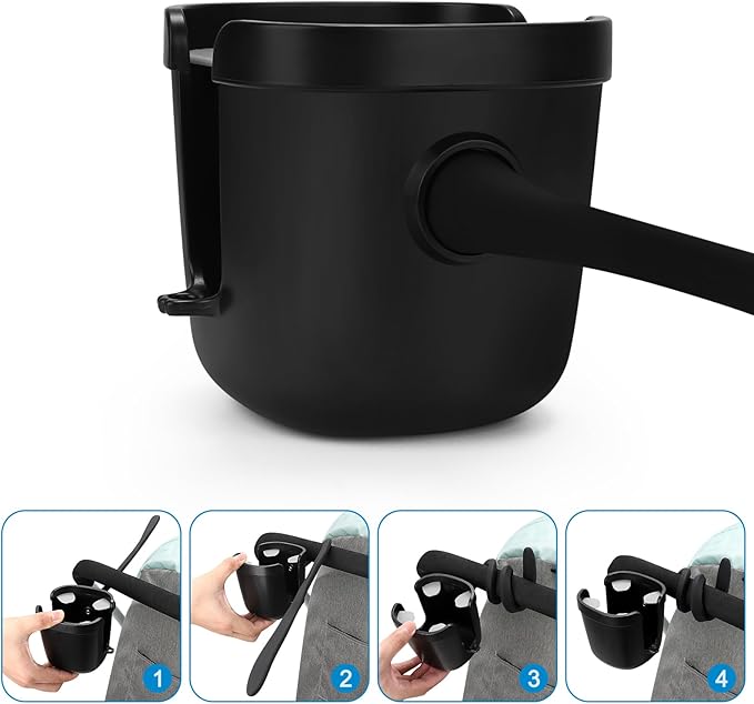 Accmor Stroller Cup Holder, Universal Cup Holder with Silicone Gooseneck Arm, Bike Cup Holder, 360° Rotatable Large Caliber Drinks Holder for Stroller, Bike, Wheelchair, Walker
