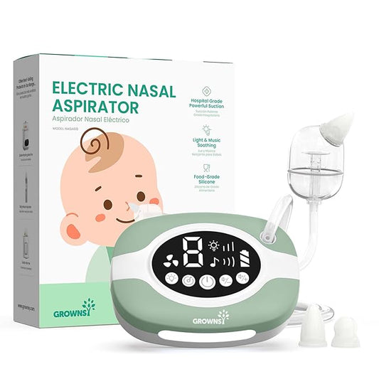 GROWNSY Electric Nose Suction for Baby, Hospital-Grade Nasal Aspirator with Night Light,Soothing Lullabies, Baby Nose Sucker with 9 Adjustable Suction Levels, Green
