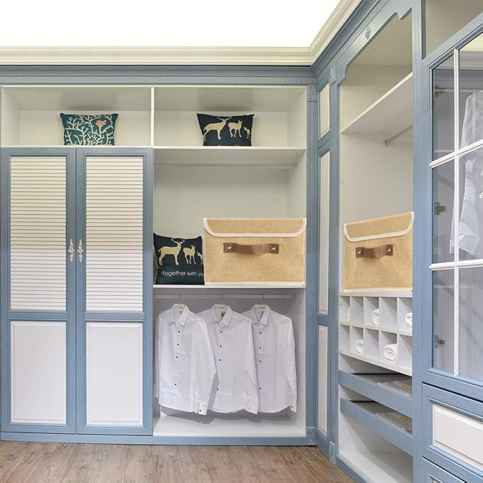 Lucky Monet Storage Bins Boxes with Lids 2 Pack Decorative Storage Boxes Collapsible Fabric Storage Basket Containers Lidded Storage Cube for Organizing Closet Home Office, 15"x 10"x 10" (Khaki)