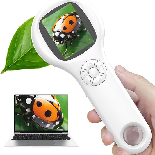 Handheld Coin Microscope-Educational Science Kit - Mini LED Pocket Bug Magnifying Glass for Kids(5-10 Years) - Durable Design - Birthday Gift for Boys&Girls (White)