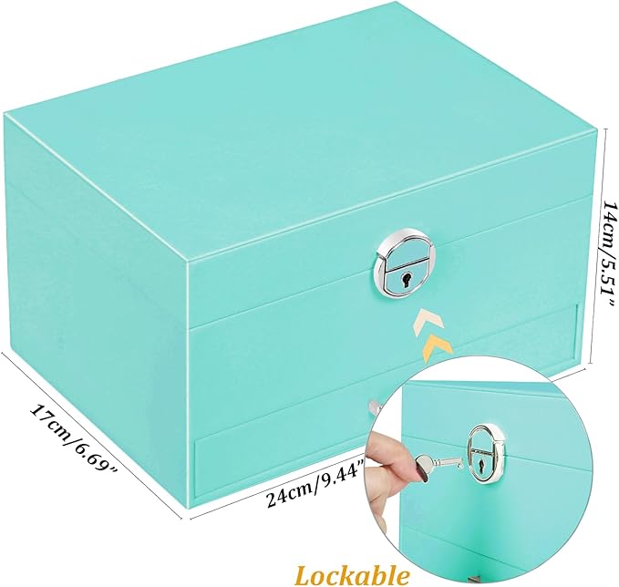 Earrings Jewelry Box for Girls, 5 Layers Jewelry Organizer with Earring Holder Organizer for Girls Earring Organizer Jewelry Boxes for Women Earrings and Necklaces Jewelry Box Organizer Teal