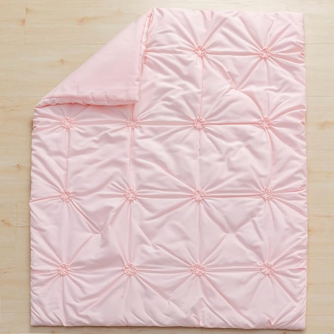 PINNKKU 3-Piece Crib Bedding Set for Boy Girls, Includes Skirt, Blanket and Sheet, Baby Bedding, Pintuck Pinch Pleat Pink