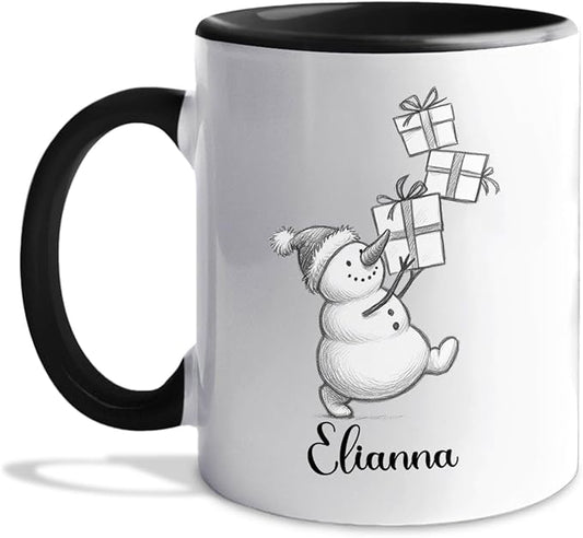 Customized Snowman White Coffee Cups Gift For Daughter Son Kids, Unique Snowman Accent Coffee Mug 11 15 Oz, Personalized Name Snowmen Ceramic Teacup Gift For Boyfriend Girlfriend Birthday Christmas