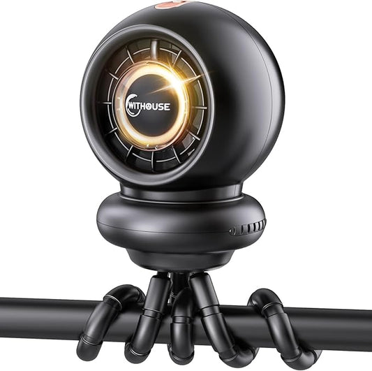 Stroller Fan, Battery Operated Baby Stroller Fans, 8000mAh Rechargeable Fans, 75° Auto Oscillation Portable Fan, 5-12H Runtime, 4 Speeds Wind, Detachable Base & LED Display