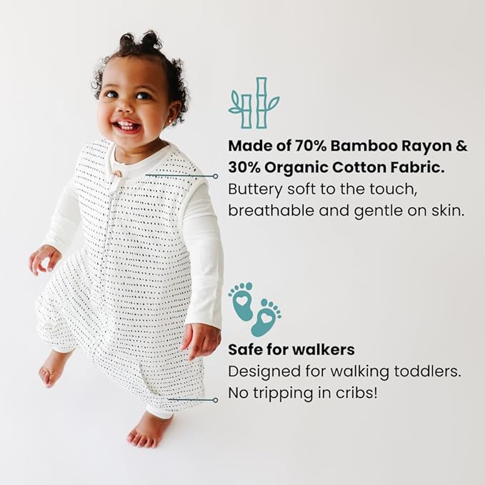 Tealbee Dreamsuit: Toddler Sleep Sack with Feet 3T-4T - 1.5 TOG Winter Baby Wearable Blanket for Walkers - Rayon made from Bamboo, Organic Cotton Sleep Bag - Brushed Dots