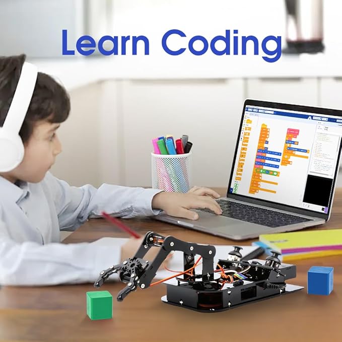 4 DOF ESP32 Robotic Arm Kit for Kids 8-12, Robotics Kit App Remote Control Robot Toys Compatible with Arduino, STEM Educational DIY Robot Arm Kit Gift for Teenagers & Adults
