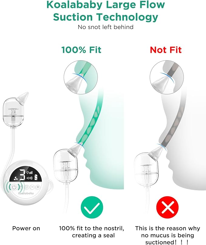 Koalababy Electric Nasal Aspirator for Baby – Hospital-Grade Nose Suction, 9 Suction Levels, Baby Nose Sucker, Nasal Cleaner, Night Light & Music, Soft Silicone Tips, Travel Bag