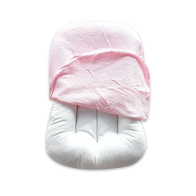 Hooyax Muslin Baby Lounger Cover Soft Organic Cotton Slipcover Fits Newborn Lounger for Baby Boys and Girls (Pink)