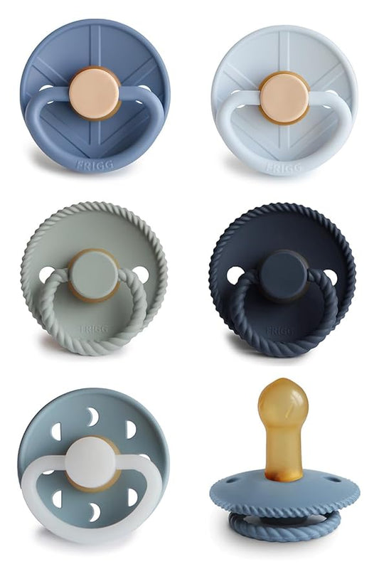 FRIGG Natural Rubber Baby Pacifier 6-Pack Endless Sea | Made in Denmark | BPA-Free (6-18 Months)