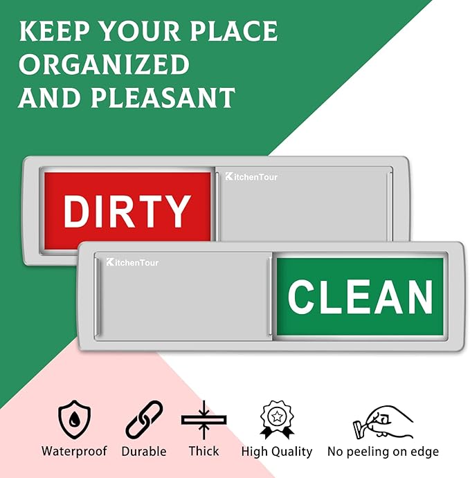 KitchenTour Clean Dirty Magnet for Dishwasher Upgrade Super Strong Magnet - Easy to Read Non-Scratch Magnetic Silver Indicator Sign with Clear, Bold & Colored Text Silver