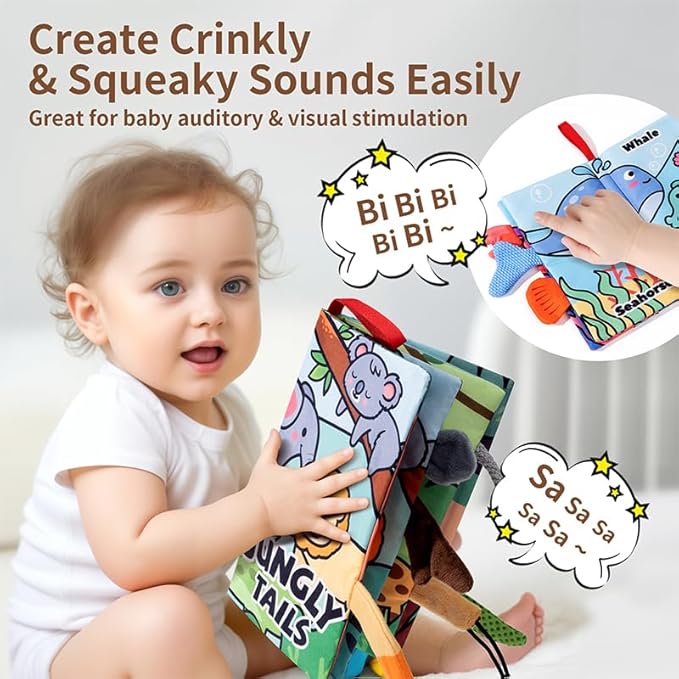 Baby Books 0-6 Months, 2PCS Crinkle Books for Babies, Touch and Feel Sensory Books for Babies, Infant Toys 0-6 Months, Soft Fabric Toy Shower Gift, Baby Crinkle Book - 4 Page Blue