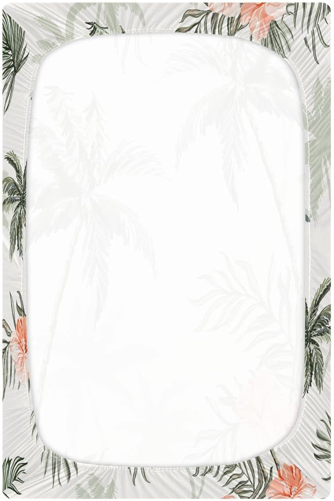 Tropical Vintage Palm Trees Crib Sheets for Boys and Girls, Fitted Baby Crib Sheets Soft and Breathable Mini Crib Sheets 39 X 27 X 5 Inches
