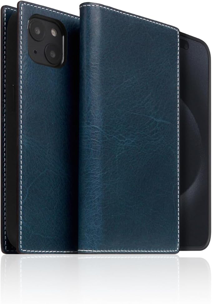 D7 Italian Wax Leather Wallet Case for iPhone 15 - [2-in-1] Handcrafted Detachable Diary Style with Magnetic MagSafe Back Cover, Gift Box Included (Blue)