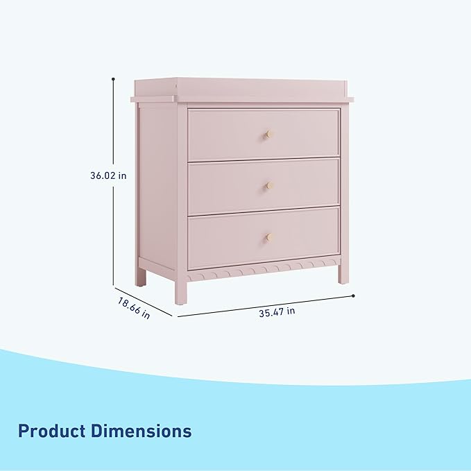 Graco Sasha 3-Drawer Chest with Changing Table Topper (Blush) – GREENGUARD Gold Certified, Nursery Bedroom Chest with Spacious Storage, Interlocking Drawer System, Pre-Installed Tracks