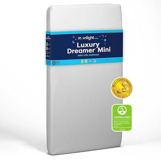 Moonlight Slumber Luxury Dreamer Mini Crib Mattress – Dual-Sided Baby and Toddler Mattress with CoolGel Foam, Waterproof and Hypoallergenic Cover, 5" Foam, Mini Crib Size, 24x38x5, Made in USA