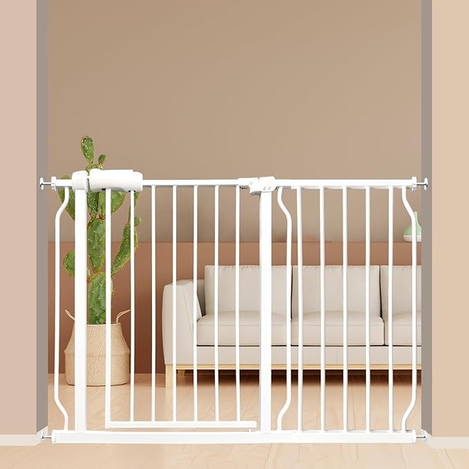 Extra Wide Baby Gate 43.5-48 Inch, Pressure Mounted No Drilling, Heavy Duty Metal for Stairs & Doorways, Indoor Safety Gate for Kids and Dogs, White