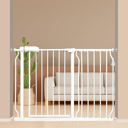 Extra Wide Baby Gate 43.5-48 Inch, Pressure Mounted No Drilling, Heavy Duty Metal for Stairs & Doorways, Indoor Safety Gate for Kids and Dogs, White