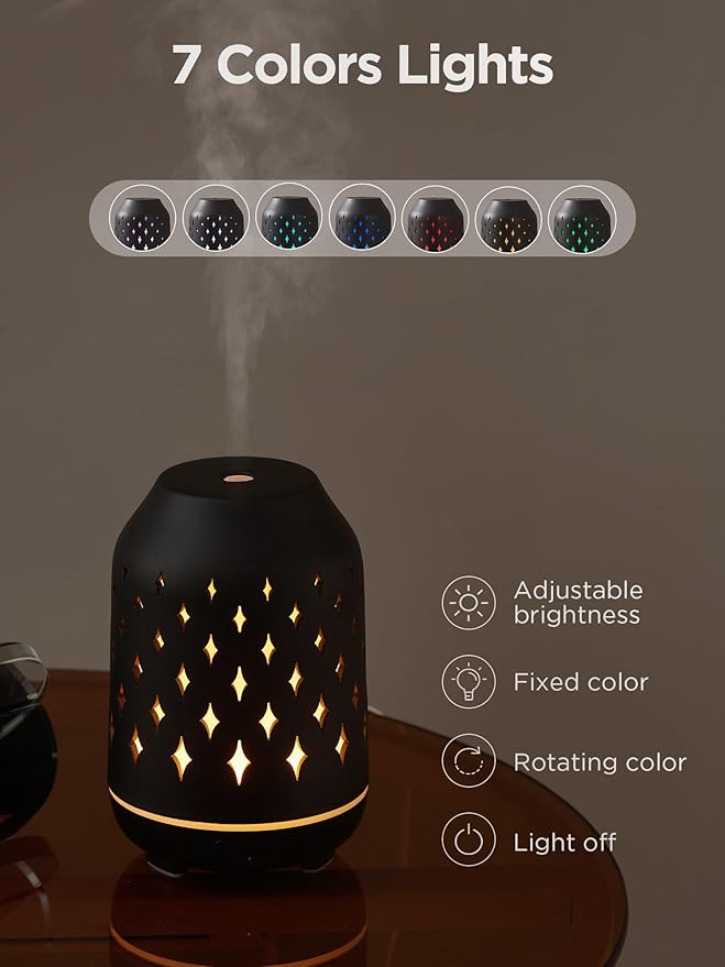 InnoGear Aromatherapy Diffuser, 150ml Ceramic Diffuser Ultrasonic Humidifier Cool Mist Essential Oil Diffusers for Home Air Diffuser with 2 Mist Modes Waterless Auto Off, Black