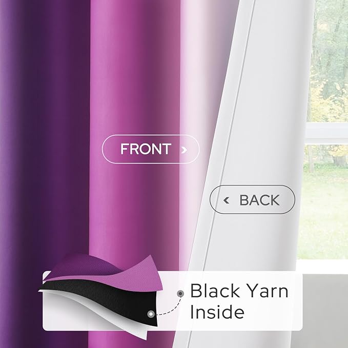HOMEIDEAS Purple Ombre Blackout Curtains, 52 X 84 Inch Length Gradient Color Room Darkening Curtains with Grommet Thermal Insulated Window Drapes for Living Room, Bedroom, 2 Panels