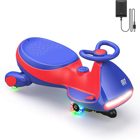 FanttikRide 6V N7 Classic Electric Wiggle Car with Pedal, Rechargeable Battery, Ride on Toys, Swing Car, 2 Speeds, Anti-Rollover, Flashing Light Wheels, Bluetooth, for Ages 3 and Up, 150 Lbs, Blue
