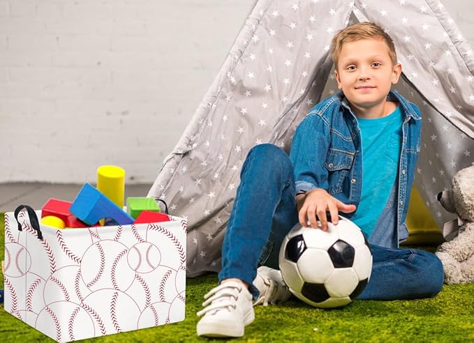 HIYAGON Rectangular Baseball Basket Kids Baby Nursery Storage Basket for Boys Baseball Room Decor Cute Toy Storage Organizer Bins Bedroom(Baseballs)