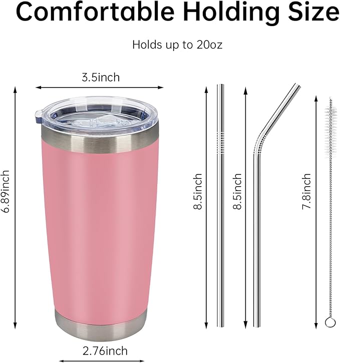 IEOVIEE 32 Pack 20oz Stainless Steel Bulk Tumblers with Lids and Straws Double Wall Insulated Travel Mug Durable Powder Coated Tumbler Bulk Cup for Cold and Hot Drinks(Pink)