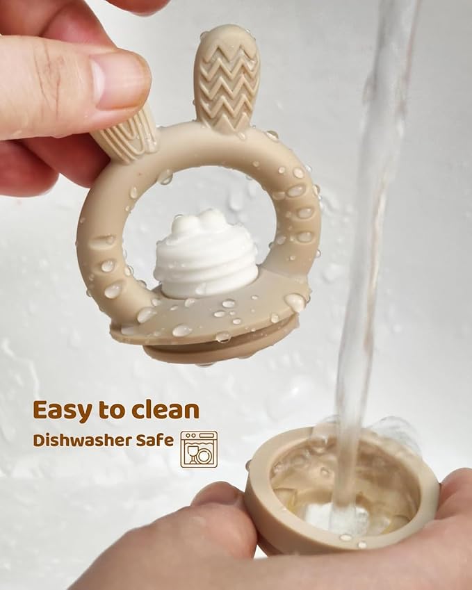 2 Packs Baby Fruit Feeder & Freezer Nibble Tray Combo, Push Pop Baby Food Feeder to Safely Introduce New Foods, Fresh & Frozen Food Silicone Feeder, 100% Food Grade, BPA Free (Caramel & Blue)