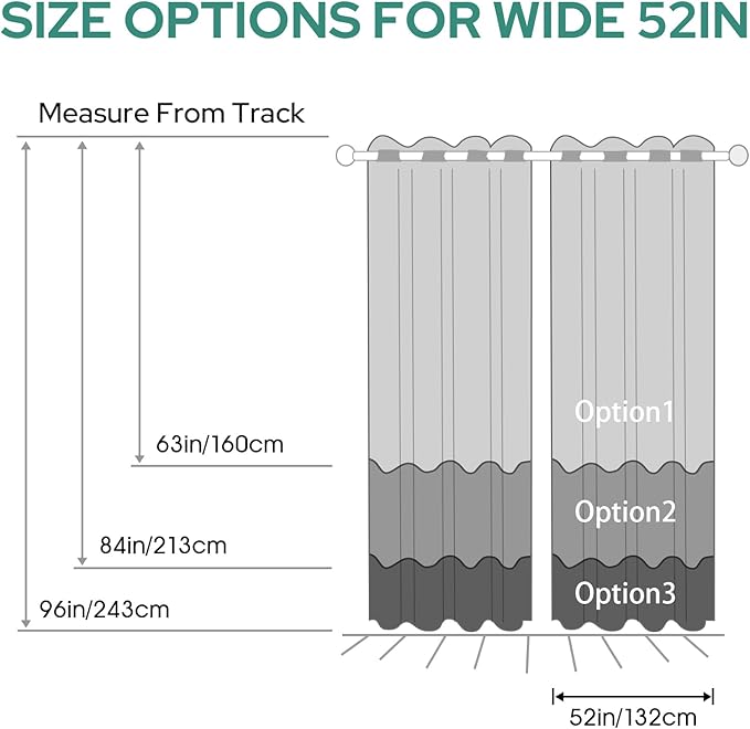 HOMEIDEAS Turquoise Ombre Blackout Curtains 52 X 96 Inch Length Gradient Room Darkening Thermal Insulated Energy Saving Grommet 2 Panels Window Drapes for Living Room, Bedroom