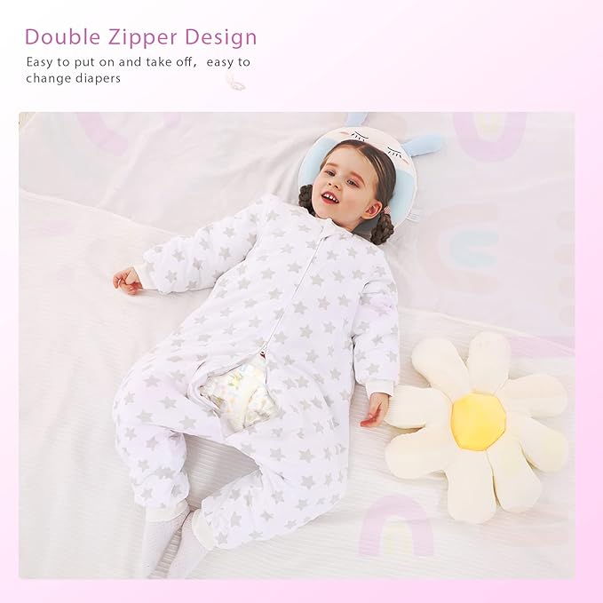 Baby Toddler Sleep Sack with Feet 2.5 TOG Winter, Wearable Blanket with Legs, Toddler Sleeping Sack Long Sleeve (Star, 6-12 Month)