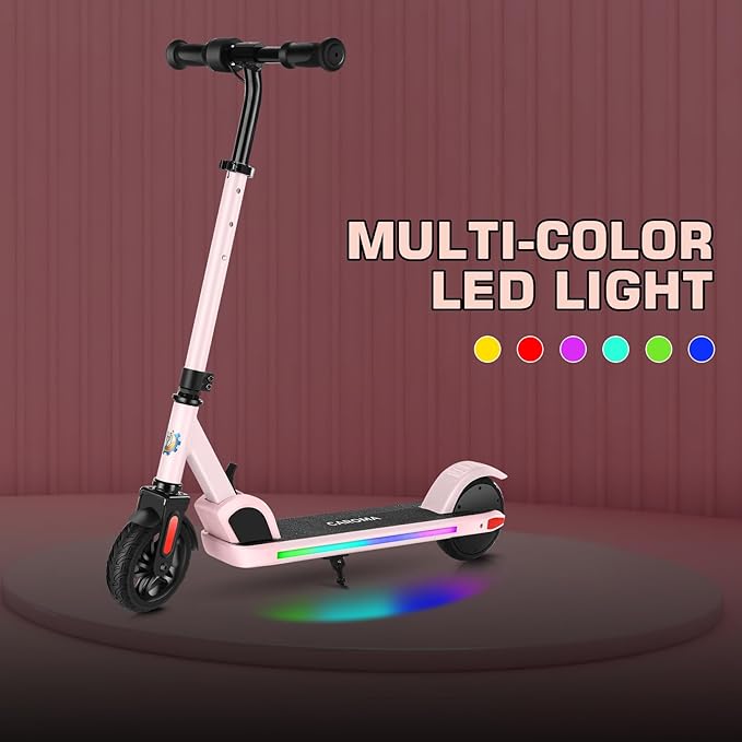 Caroma Electric Scooter for Kids Ages 6-12,150W/180WMotor,10 MPH Max Speed & 7 Miles,Colorful Lights,Adjustable Height & Speed,LED Display,Foldable Kids Electric Scooter 132 Lbs Max Load,Idea Gift