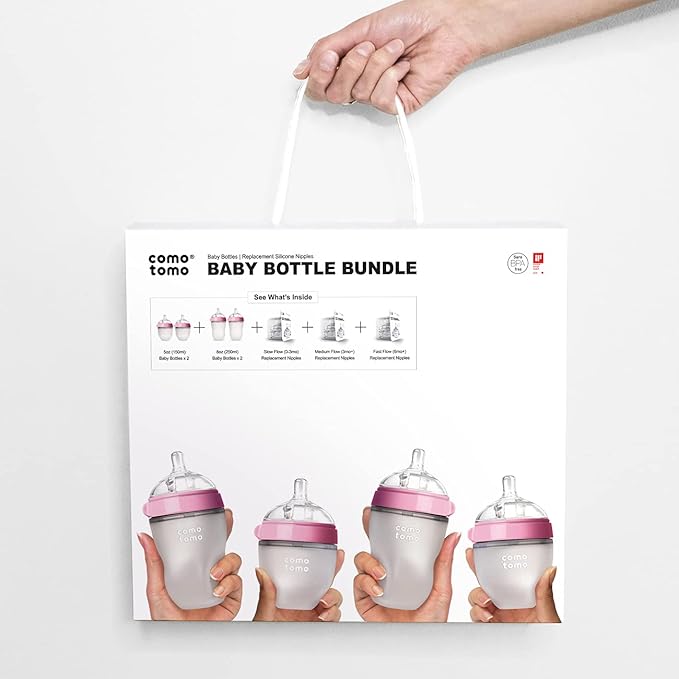 Comotomo Baby Bottle Bundle, Pink, (7 Piece Set)